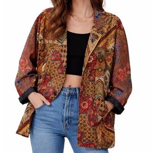 90s OK MIKE Floral Beaded Cotton Jacket Multicolor Fall Boho Style Relaxed OS